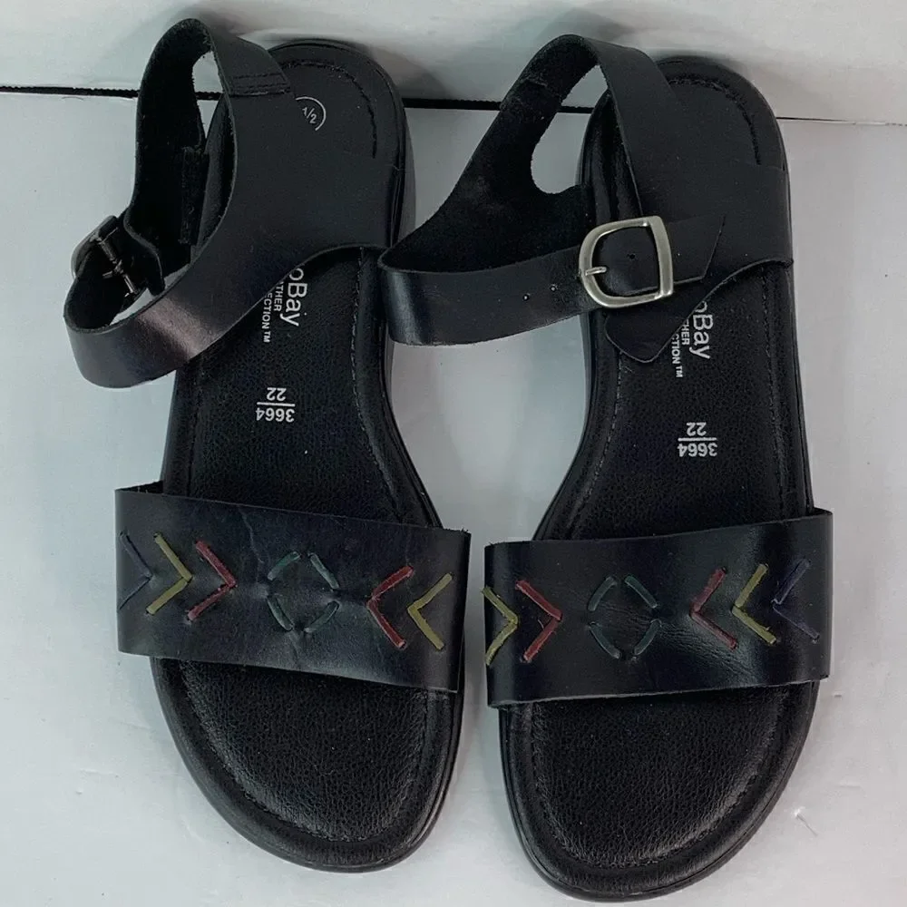 Montego Bay Leather Collection Strap Embroidered Leather Bohemian Sandals Sz 8.5